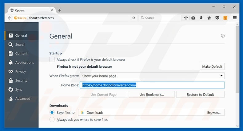 Removing home.docpdfconverter.com from Mozilla Firefox homepage