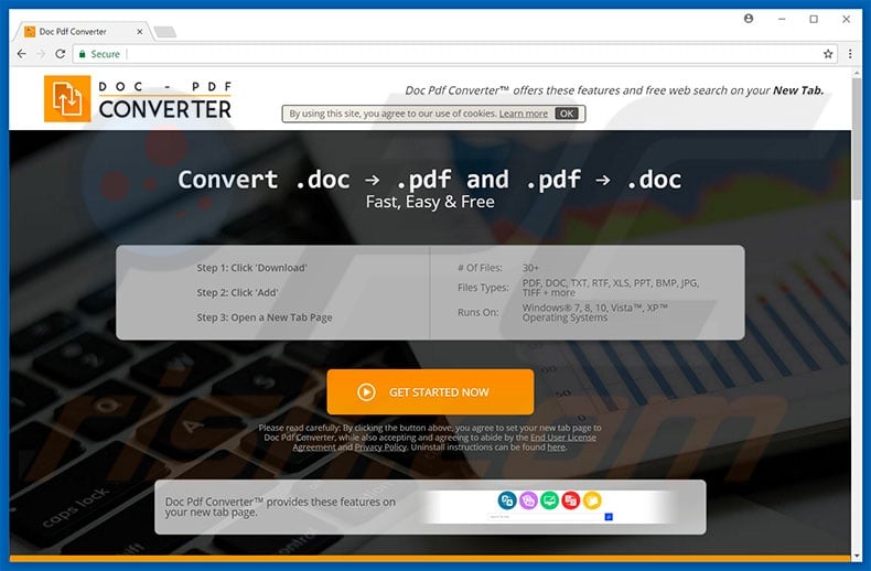 Website used to promote Doc Pdf Converter browser hijacker