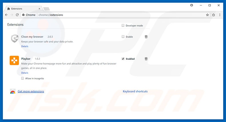 Removing playbar.biz related Google Chrome extensions