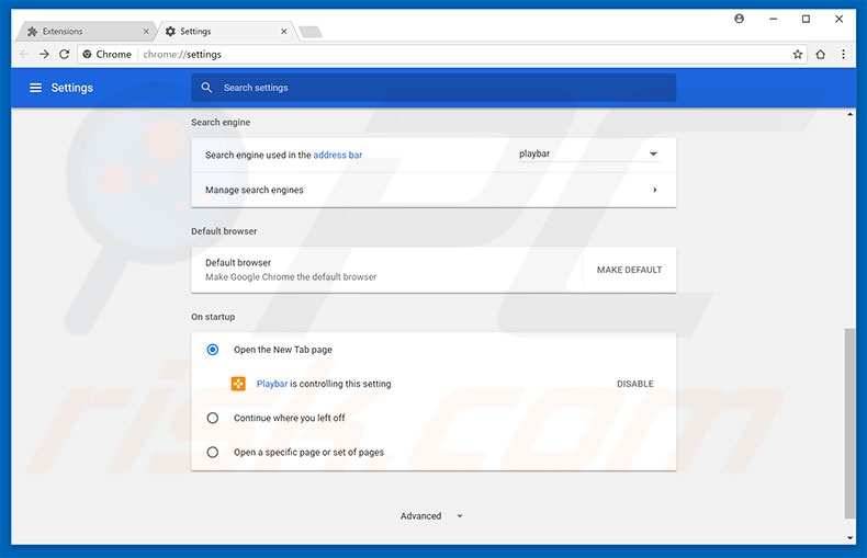 Removing playbar.biz from Google Chrome homepage
