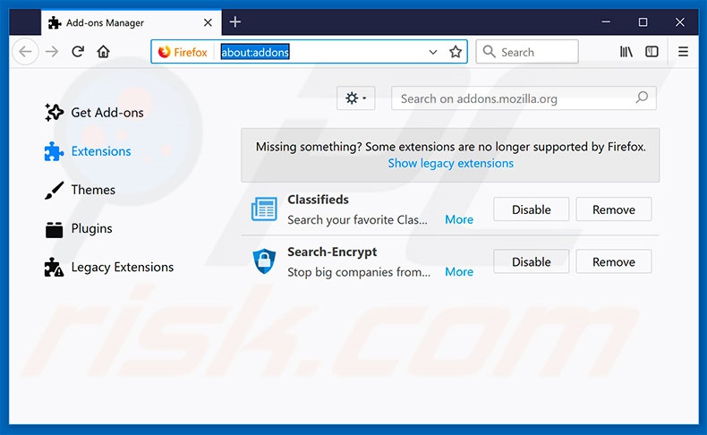 Removing search.hclassifiedlist.net related Mozilla Firefox extensions