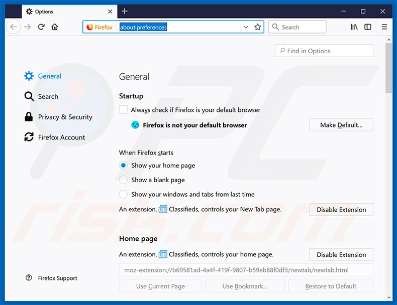 Removing search.hclassifiedlist.net from Mozilla Firefox homepage