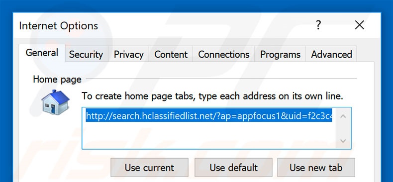 Removing search.hclassifiedlist.net from Internet Explorer homepage