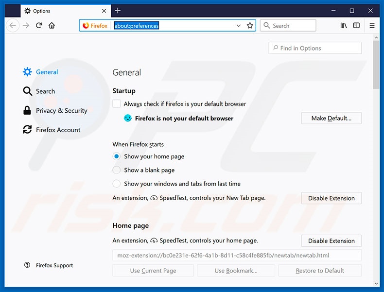 Removing search.heasyspeedtest.co from Mozilla Firefox homepage