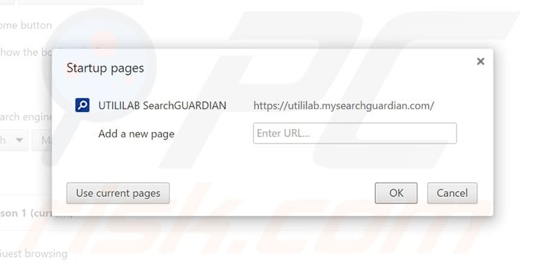 Removing utililab.mysearchguardian.com from Google Chrome homepage