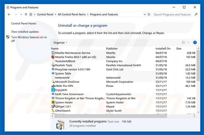 bcnmonetize.com adware uninstall via Control Panel