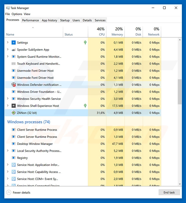 FormBook trojan in Windows Task Manager