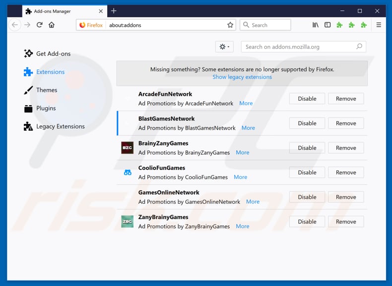 Removing BlastGamesNetwork ads from Mozilla Firefox step 2
