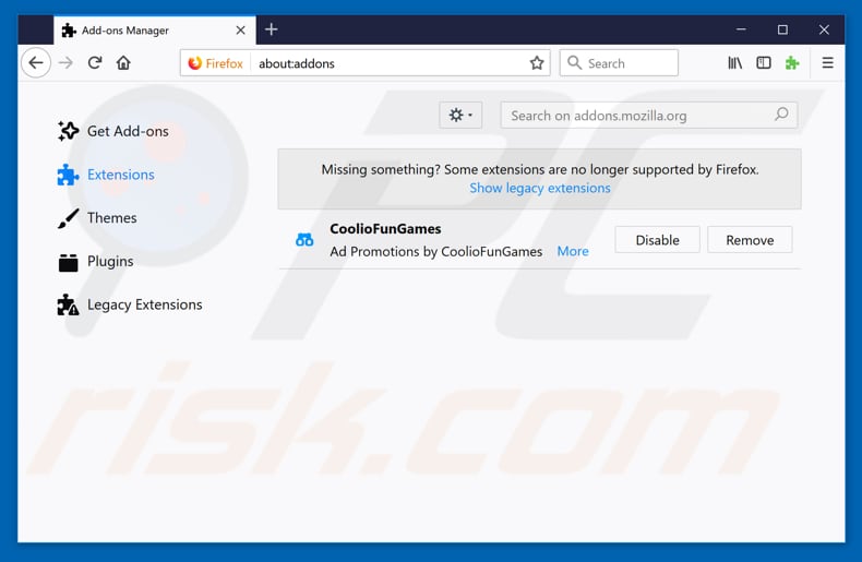 Removing CoolioFunGames ads from Mozilla Firefox step 2