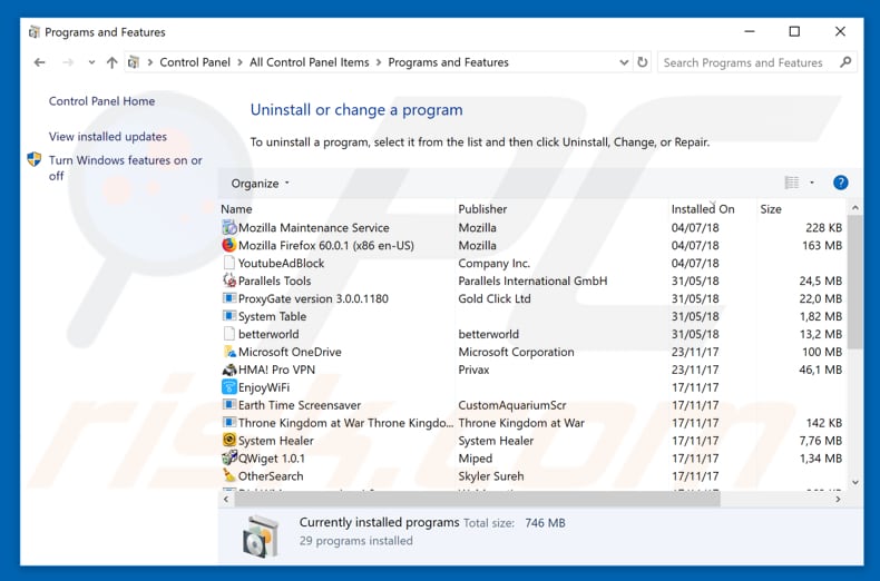 trygetfree.com adware uninstall via Control Panel