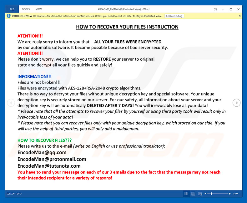 EMAN ransomware ransom note (#README_EMAN#.rtf)