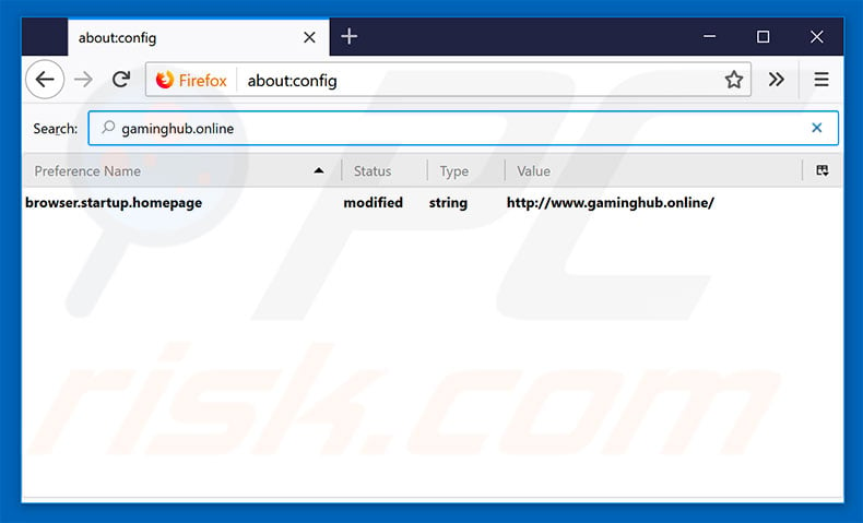 Removing gaminghub.online from Mozilla Firefox default search engine