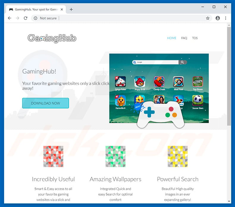 Website used to promote GamingHub browser hijacker