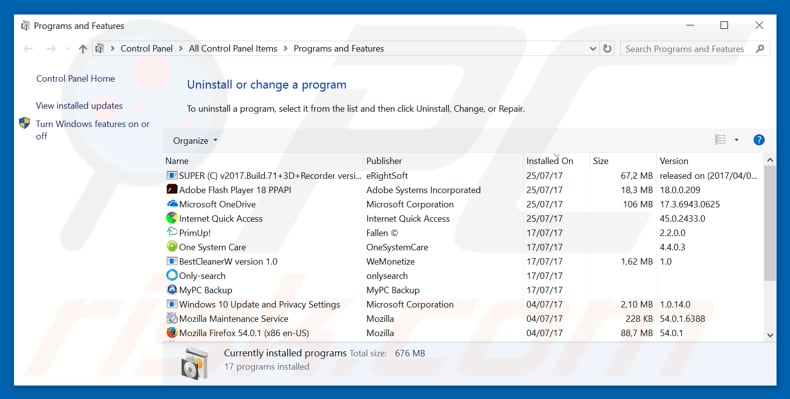 kaizentraffic.com adware uninstall via Control Panel