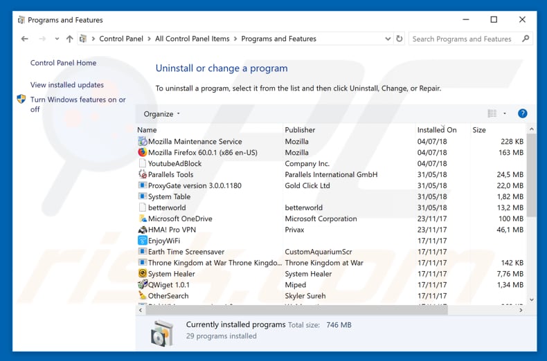 PC Cleaner Web adware uninstall via Control Panel