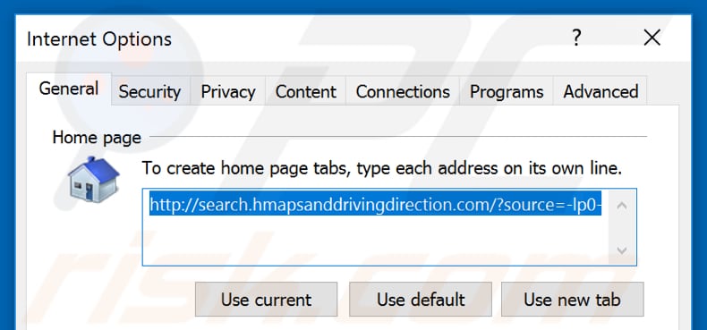 Removing search.hmapsanddrivingdirection.com from Internet Explorer homepage