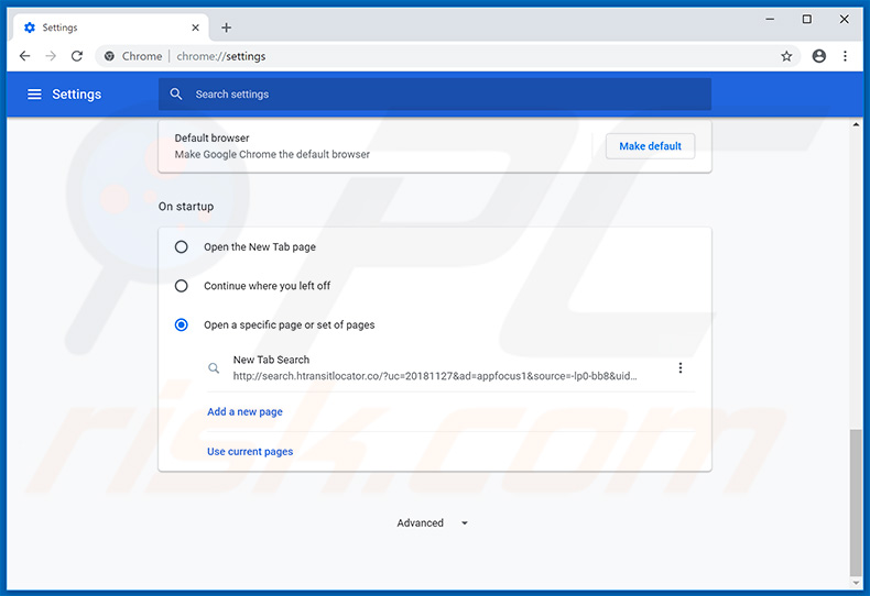 Removing search.htransitlocator.co from Google Chrome homepage