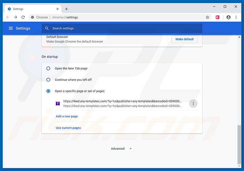 Removing feed.any-templates.com from Google Chrome homepage