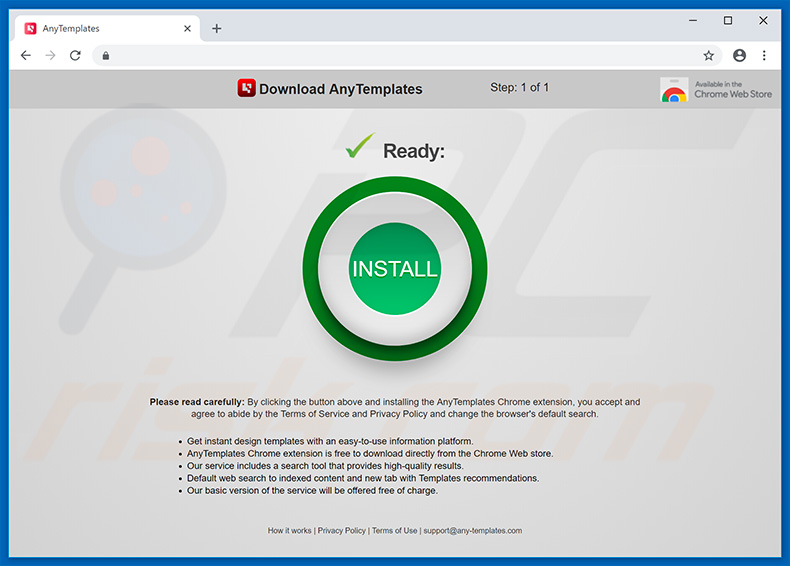 Website used to promote AnyTemplates browser hijacker
