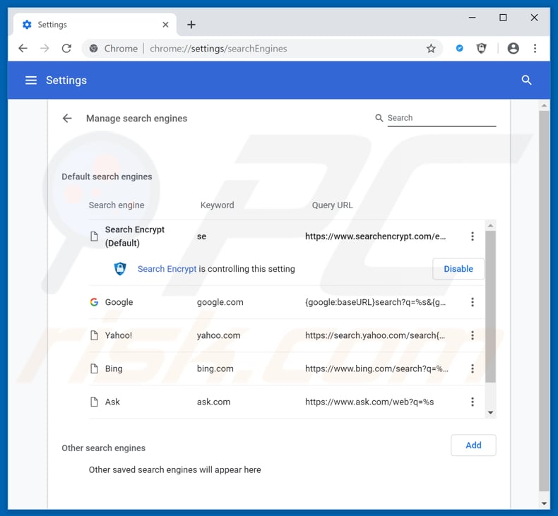 Removing search.htrackflightsnow.net from Google Chrome default search engine