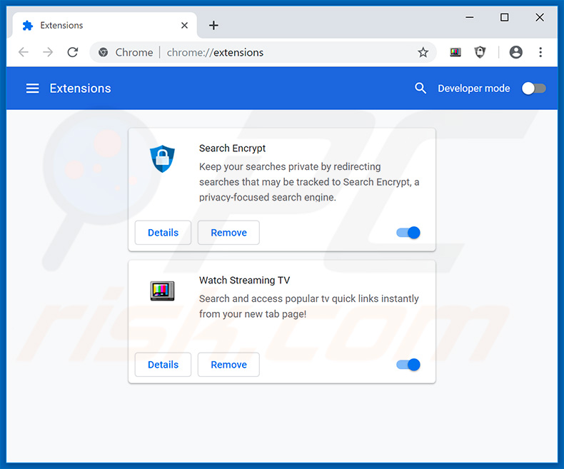 Removing search.hwatchstreamingtv.com related Google Chrome extensions