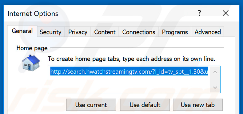 Removing search.hwatchstreamingtv.com from Internet Explorer homepage