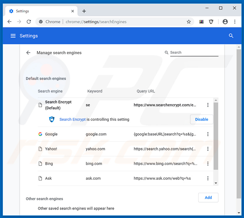 Removing search.hwatchtveasy.com from Google Chrome default search engine