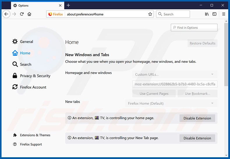 Removing search.hwatchtveasy.com from Mozilla Firefox homepage