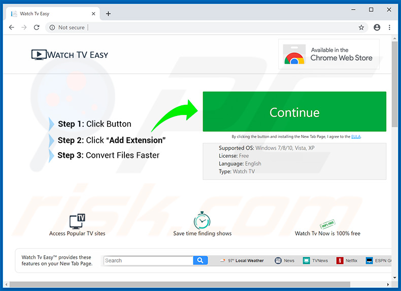 Website used to promote Watch Tv Easy browser hijacker