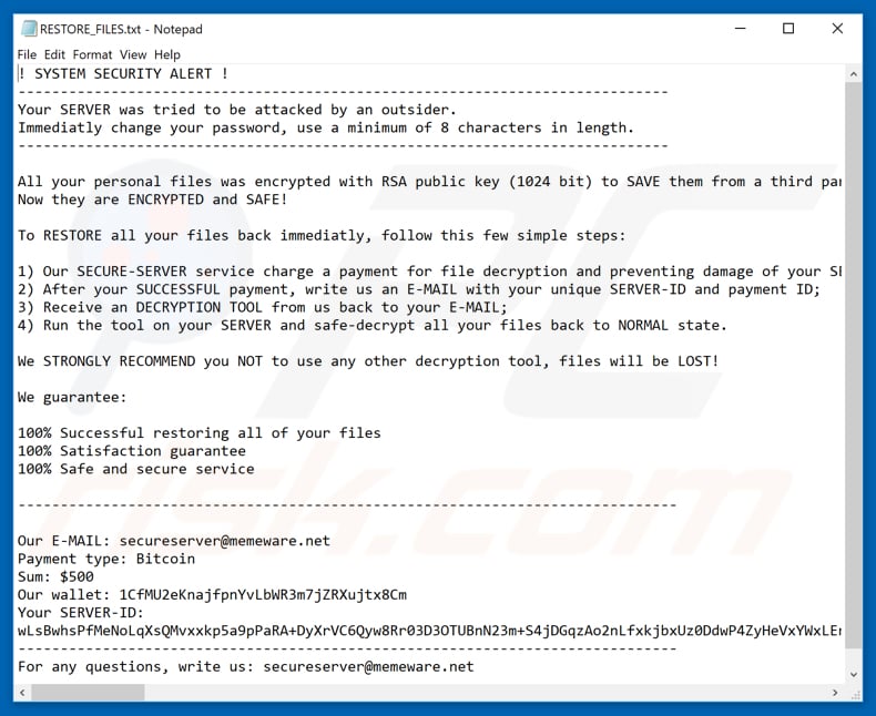 protected ransomware updated ransom demanding message RESTORE_FILES.txt