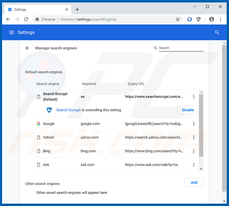 Removing search.searchfch.com from Google Chrome default search engine