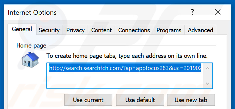 Removing search.searchfch.com from Internet Explorer homepage