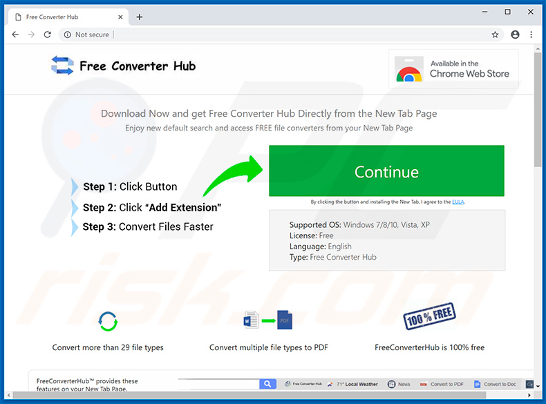 Website used to promote Free Converter Hub browser hijacker