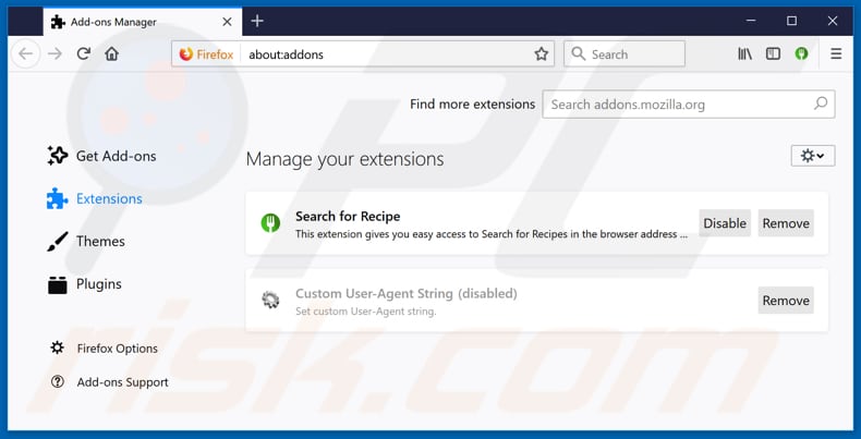 Removing searchforrecipes-svc.com related Mozilla Firefox extensions