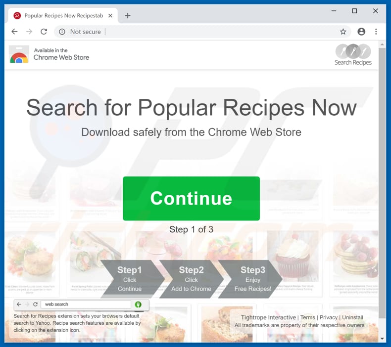 Website used to promote Search for Recipe browser hijacker