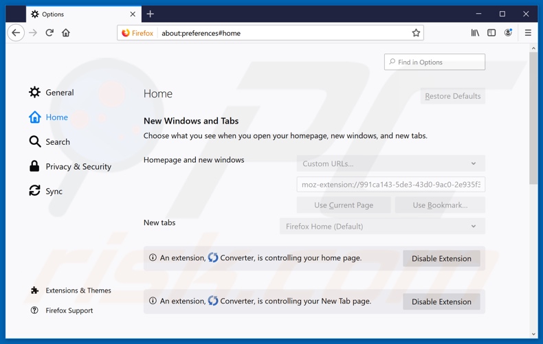 Removing search.fileconverterhubtab.com from Mozilla Firefox homepage