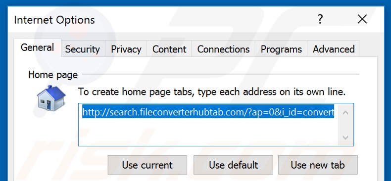 Removing search.fileconverterhubtab.com from Internet Explorer homepage