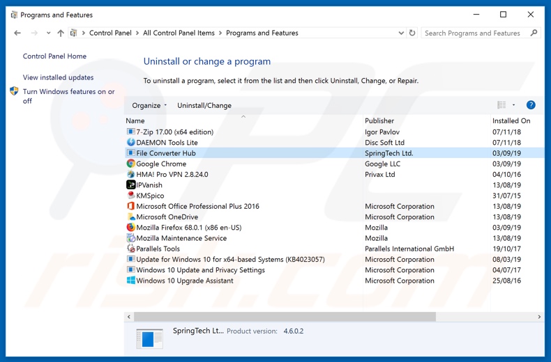 search.fileconverterhubtab.com browser hijacker uninstall via Control Panel