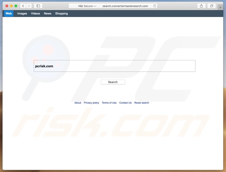 Search.convertermastersearch.com browser hijacker on a Mac computer