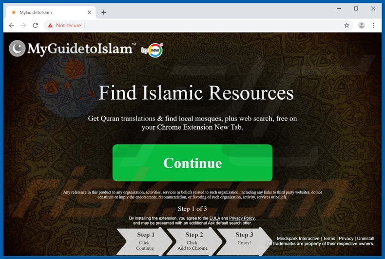Website used to promote MyGuidetoIslam browser hijacker