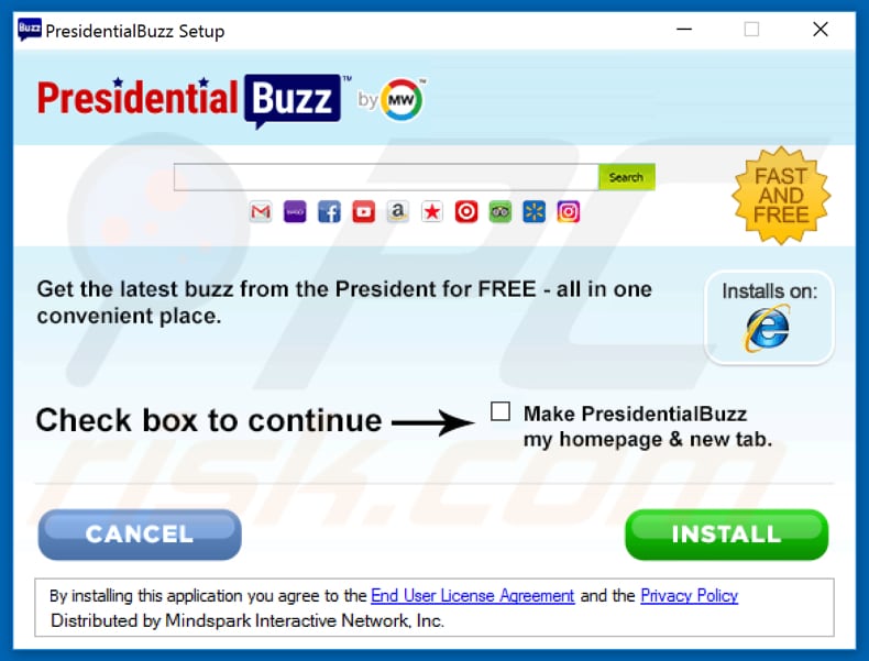 Official PresidentialBuzz browser hijacker installation setup