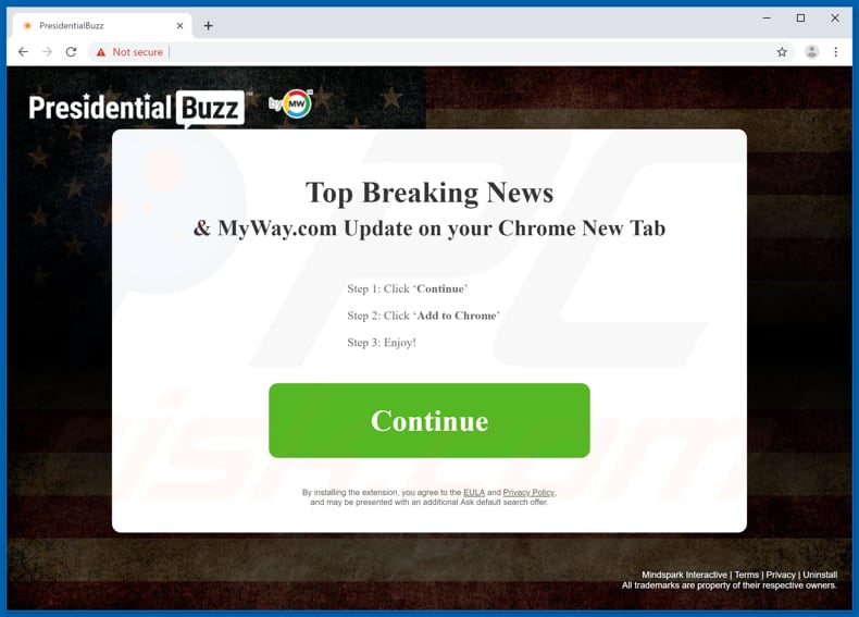 Website used to promote PresidentialBuzz browser hijacker