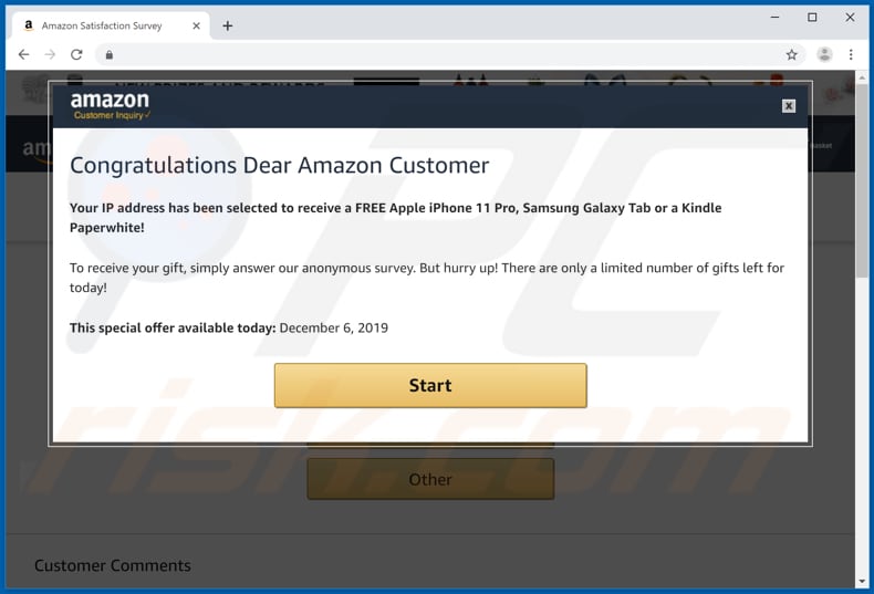 Congratulations Dear Amazon Customer POP-UP and steps (updated)