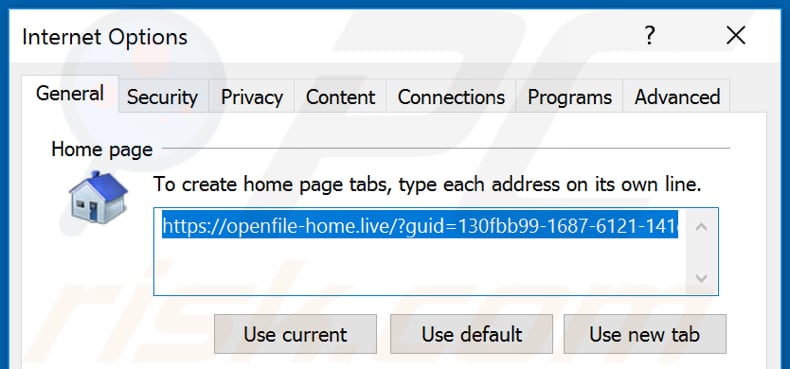 Removing openfile.live from Internet Explorer homepage