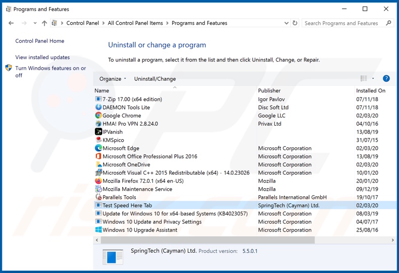 search.htestspeedhere.com browser hijacker uninstall via Control Panel