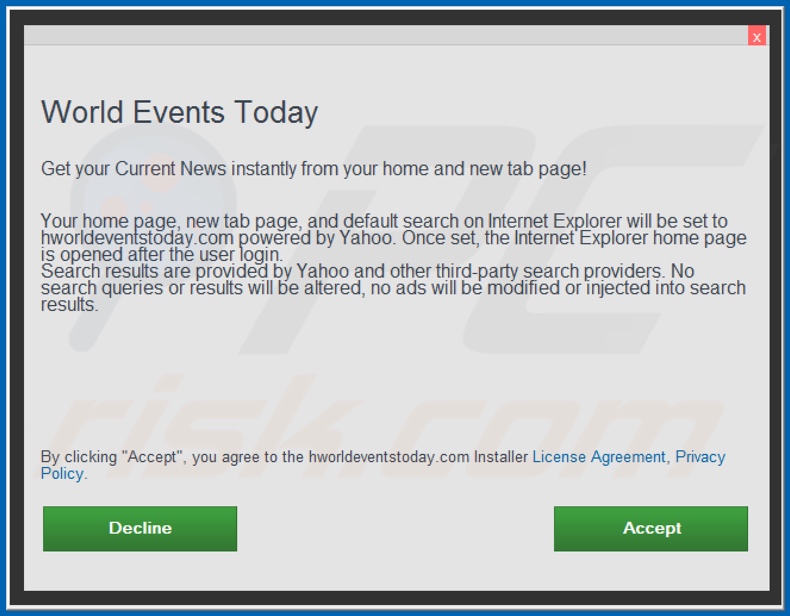 Official World Events Today browser hijacker installation setup