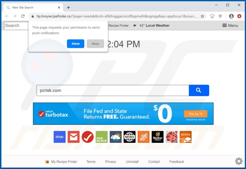 hmyrecipesfinder.co browser hijacker