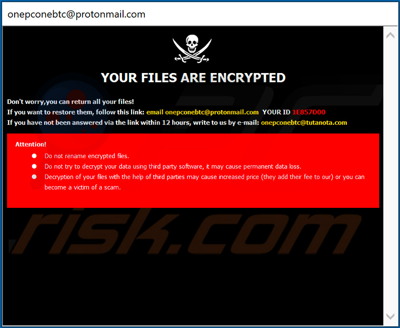 ONE Ransomware pop-up window (2020-06-02)