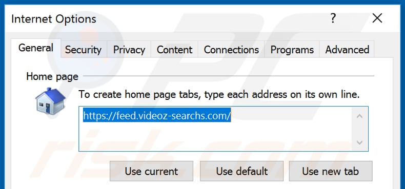 Removing feed.videoz-searchs.com from Internet Explorer homepage