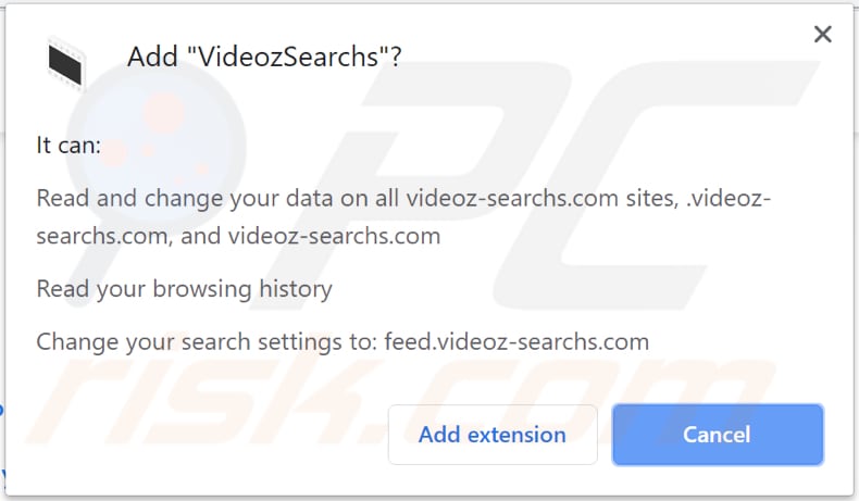 videozsearchs browser hijacker asks for a permission to be installed